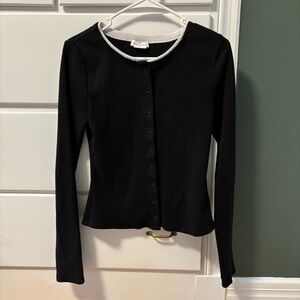 Lovers + Friends Black Button-Front Long Sleeve Top with White Trim